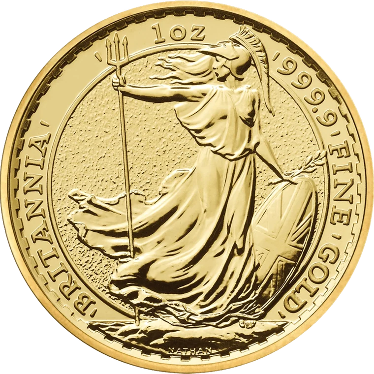A one ounce gold Britannia coin, reverse