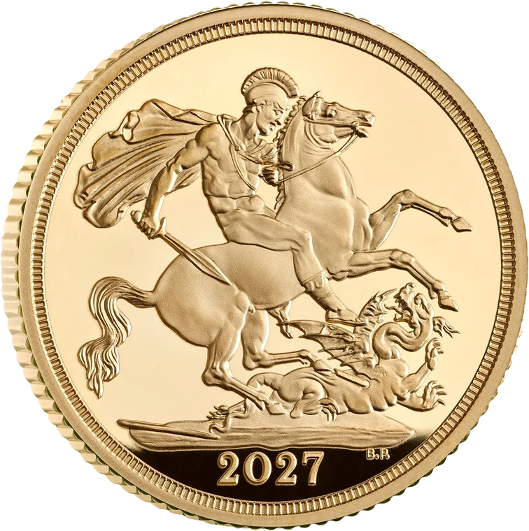 A gold full sovereign, reverse, showing St George and the dragon